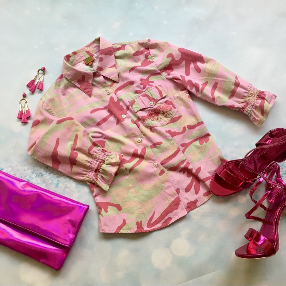 Pink Camo print 3/4 sleeves shirt